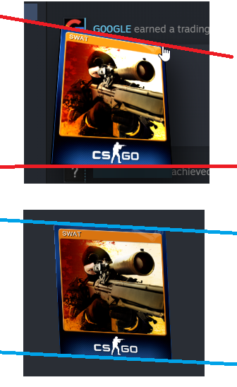 Comparison between Steam's trading card rotation (above) and the vanilla rotate3d method (below)