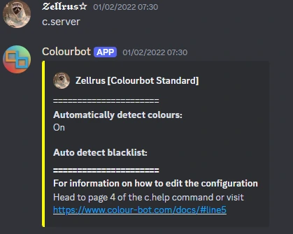 Server settings feature in Colourbot