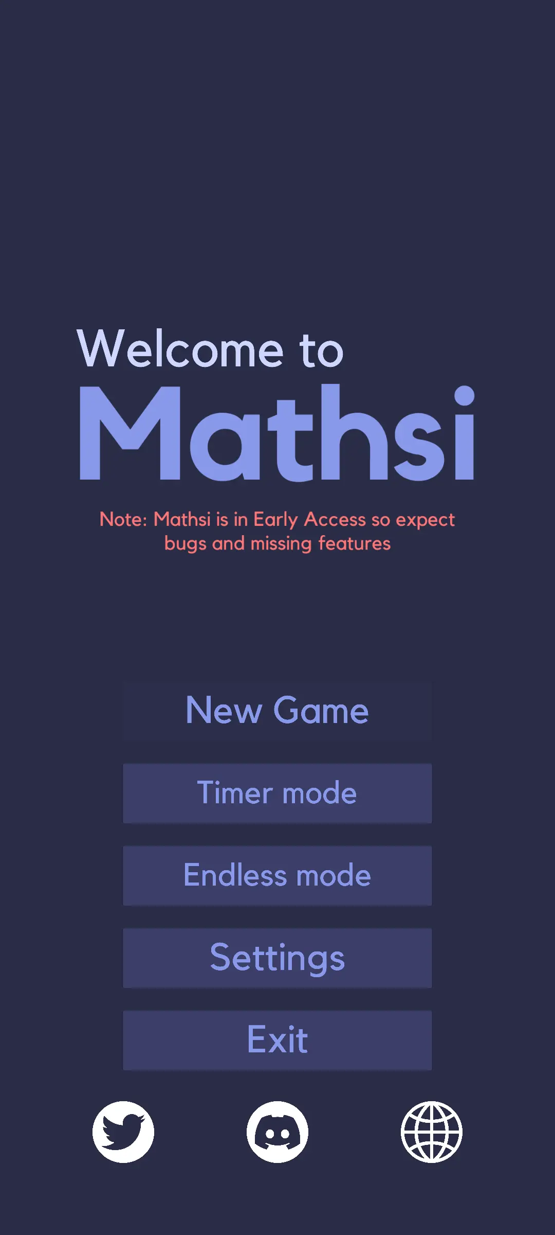 Mathsi video game main menu